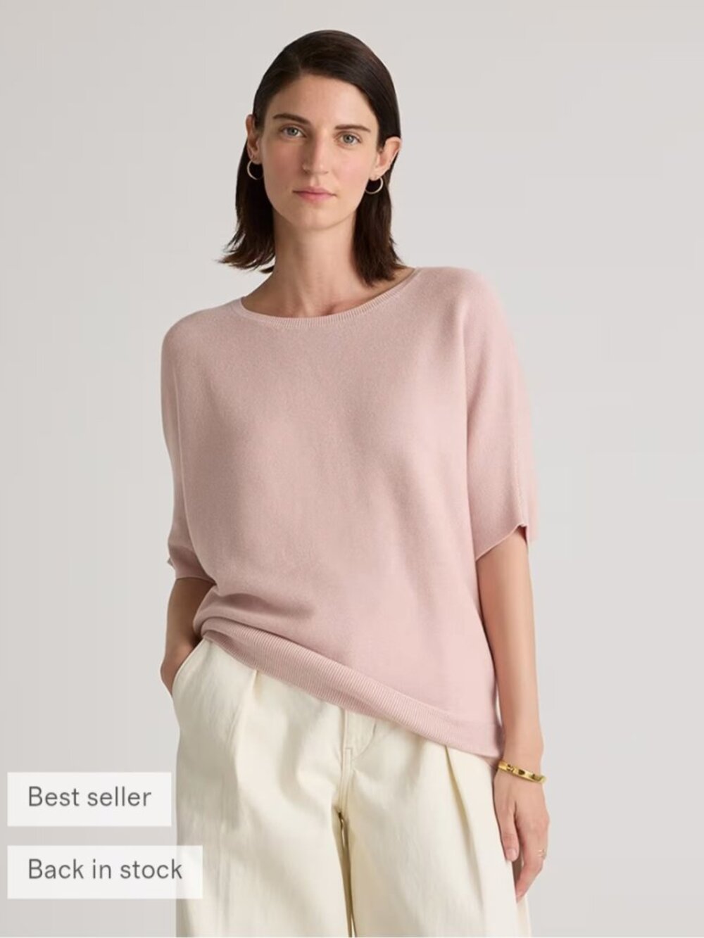 Quince Lightweight Cotton Cashmere Link Stitch Dolman Sweater